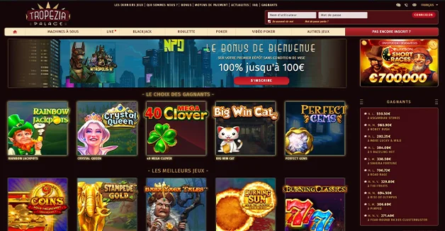 Découvrez le casino en ligne Tropezia Palace et profitez du bonus de bienvenue de 100% jusqu'à 100€